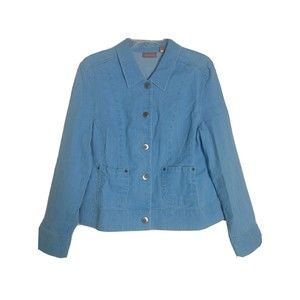 NORDSTROM WOMEN'S SIZE XL DENIM TURQUOISE LONG SLEEVE JACKET STRETCH SNAP FRONT
